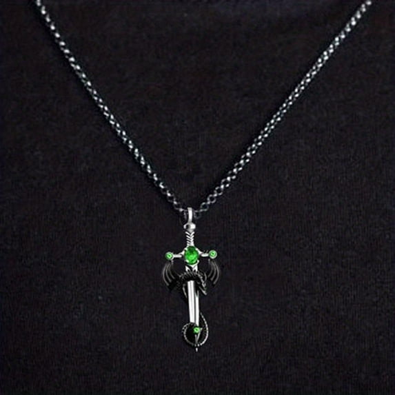 Men's Dragon & Sword Design Pendant Necklace, Punk Streetwear Chain Necklace, Goth Jewelry for Party, Daily Clothing Decor for Men & Women Vintage Stainless Steel Cross Pendant Necklace eve necklace
