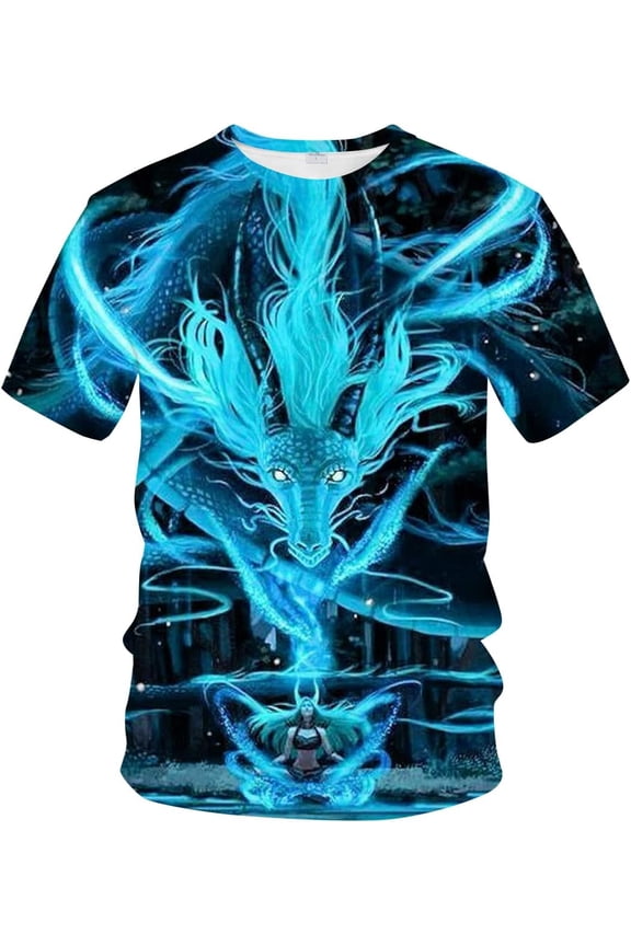 Men's Dragon T Shirt Summer Short Sleeve Tees Tops Animal Theme Shirt Anime Graphic Shirt