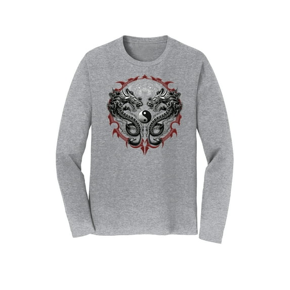 Men's Dragons and Tigers T-Shirt, Long Sleeve Heather Grey L