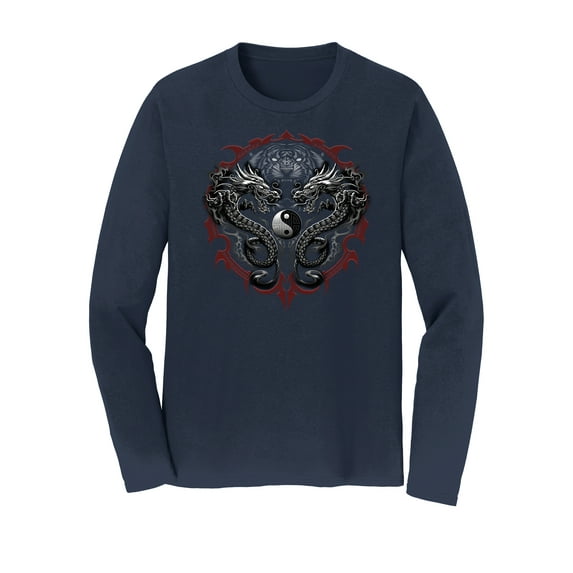 Men's Dragons and Tigers T-Shirt, Long Sleeve Navy XL