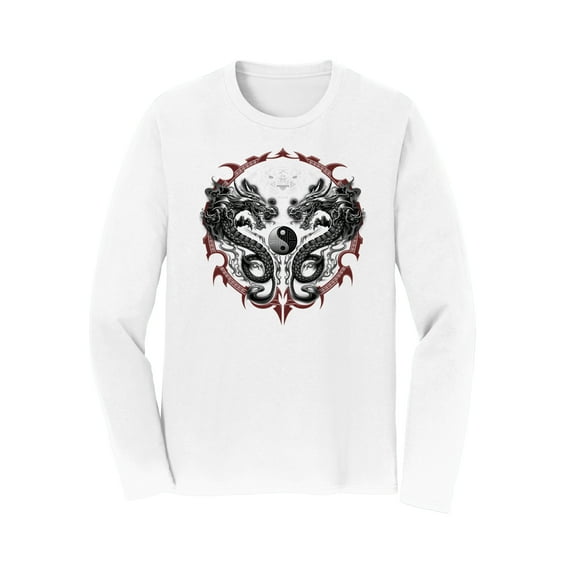 Men's Dragons and Tigers T-Shirt, Long Sleeve White XL