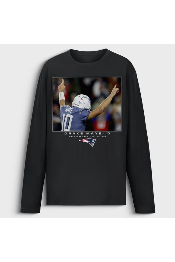 Men's Drake Maye Black New England Patriots NFL Flash Features Week 11 Long Sleeve T-Shirt