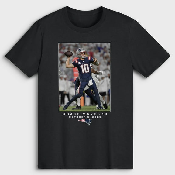 Men's Drake Maye Black New England Patriots NFL Flash Features Week 5 T-Shirt