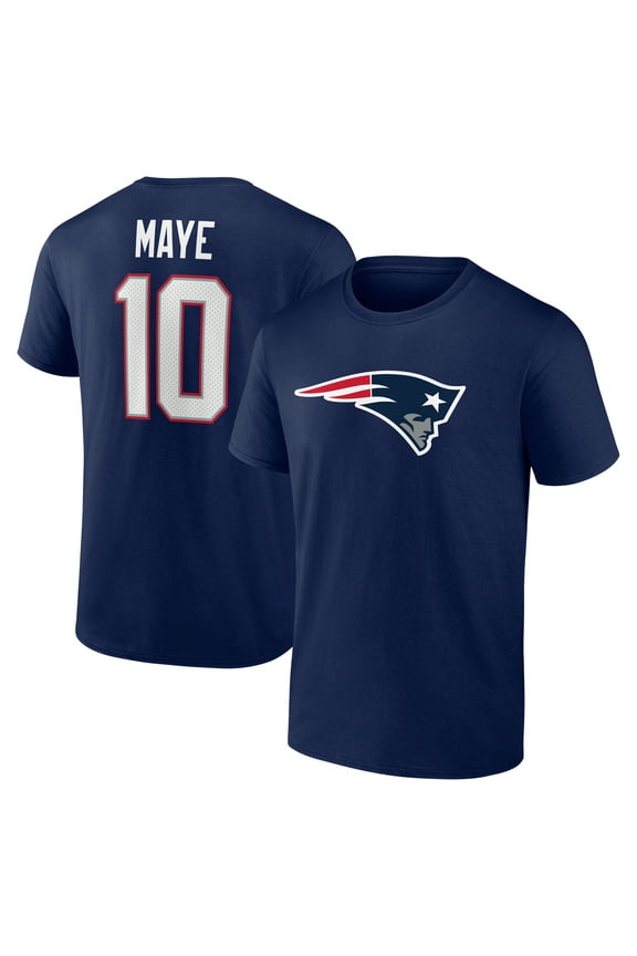 Men's Drake Maye Navy New England Patriots Icon Name & Number T-Shirt