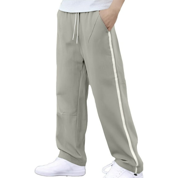 Men's Drawstring Adjustable Casual Pants - Elastic Waist Thin Fabric - Polyester Comfortable Fit - M-XXXXL Sizes for Daily/Beach Wear