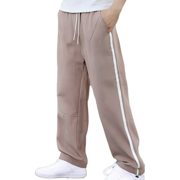 Men's Drawstring Adjustable Casual Pants - Elastic Waist Thin Fabric - Polyester Comfortable Fit - M-XXXXL Sizes for Daily/Beach Wear