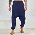 thumbnail image 1 of Men's Drawstring Aladdin Hippie Harem Pants Loose Drop Crotch Trousers Casual Pants Solid Color Low-grade Pants Harun Pants Corset Feet Elastic Waist, 1 of 6