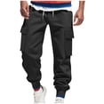 thumbnail image 1 of Men's Drawstring Cargo Pants Multi Pockets Relaxed Fit Pants Drawstring Elastic Waist Baggy Stretch Trousers (L, Black), 1 of 5
