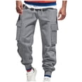 thumbnail image 1 of Men's Drawstring Cargo Pants Multi Pockets Relaxed Fit Pants Drawstring Elastic Waist Baggy Stretch Trousers (M, Dark Gray), 1 of 5