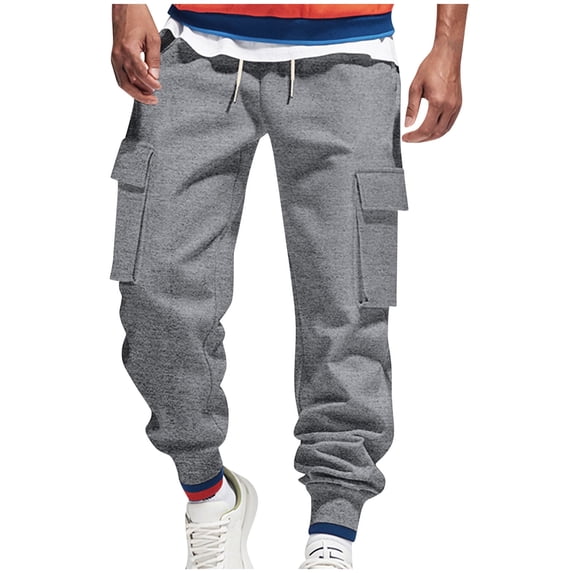 Men's Drawstring Cargo Pants Multi Pockets Relaxed Fit Pants Drawstring Elastic Waist Baggy Stretch Trousers (M, Dark Gray)