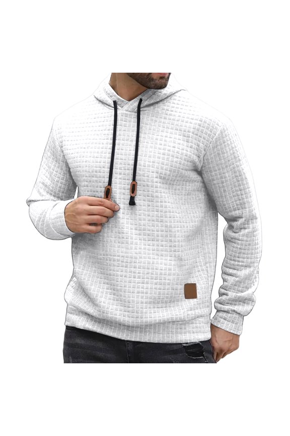 Men's Drawstring Casual Versatile Hooded Hoodie, Adjustable Fit for Outdoor and Everyday Wear,White,M