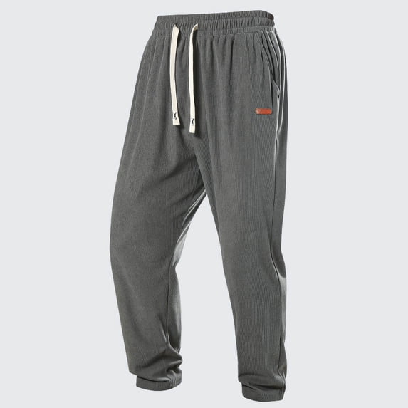 Men's Drawstring Corduroy Pants, Elastic Waist Wide Leg Pants Fashion Loose Casual Travel Long Trousers with Pockets Dark Gray S