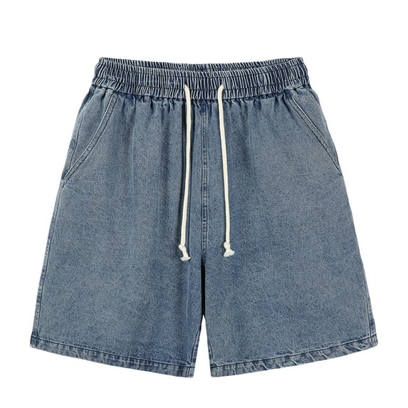 Men's Drawstring Denim Shorts Casual Elastic Waist 2024 Summer Outdoor Jean Shorts with Pockets