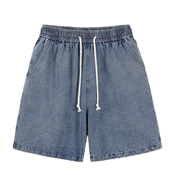 Men's Drawstring Denim Shorts Casual Elastic Waist 2024 Summer Outdoor Jean Shorts with Pockets