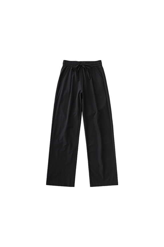 Men's Drawstring Elastic Loose Ice Silk Pants - Nylon Spandex, Jogging, Straight Leg, Casual