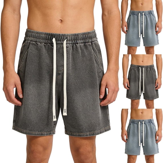 Men's Drawstring Elastic Straight Leg Relaxed Fit Jean Denim Shorts with Pocket Blue