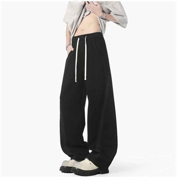 Men's Drawstring Elastic Waist Baggy Sweatpants Loose Wide Leg Long Pants with Pocket,Black XXXL