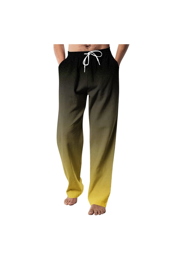 Men's Drawstring Elastic Waist Gradient Color Casual Length Pants Yellow