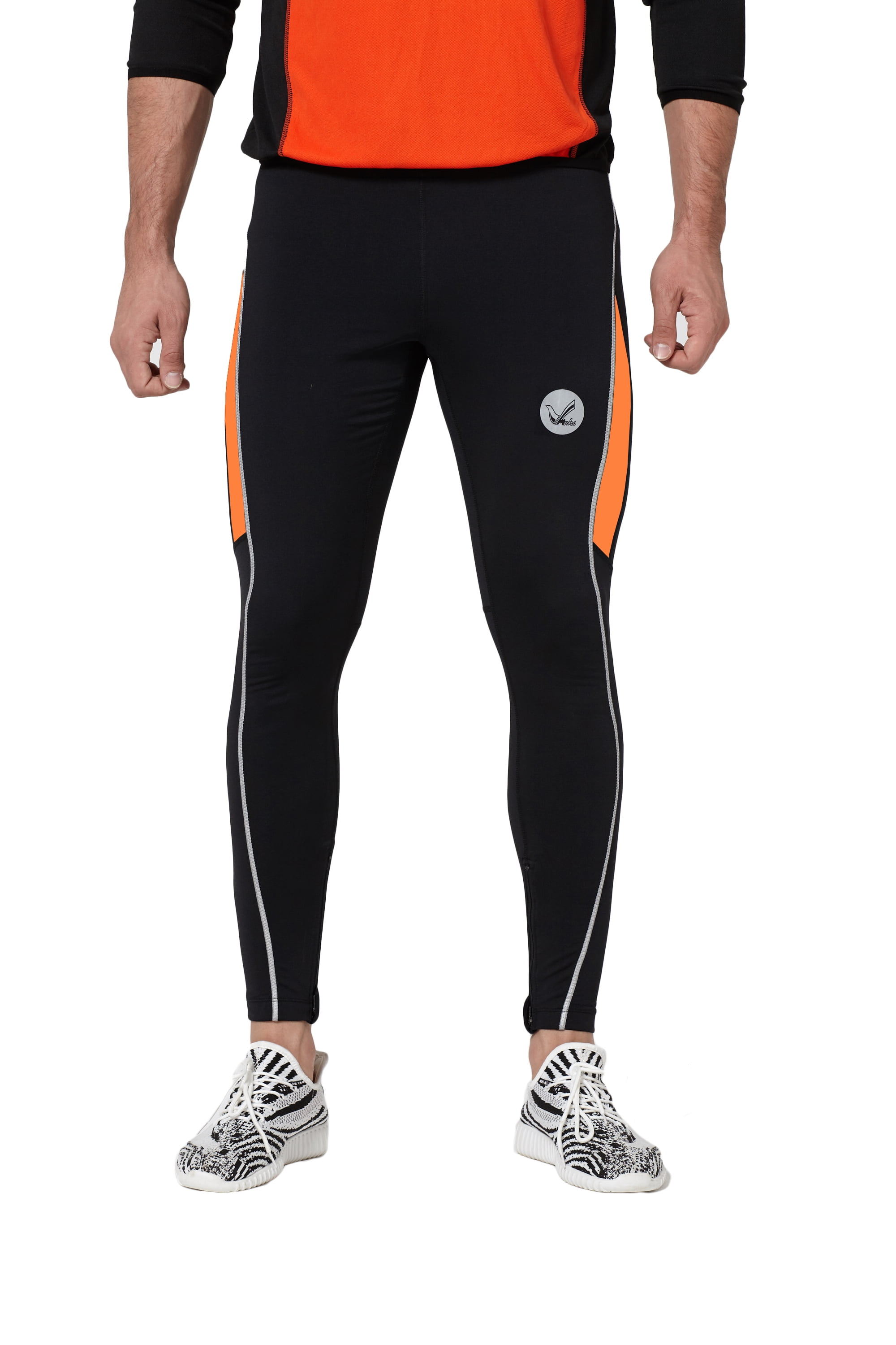 Men's Drawstring Elastic Waist Thermal Running Tights Pants Ankle Zipper  Reflective Elements