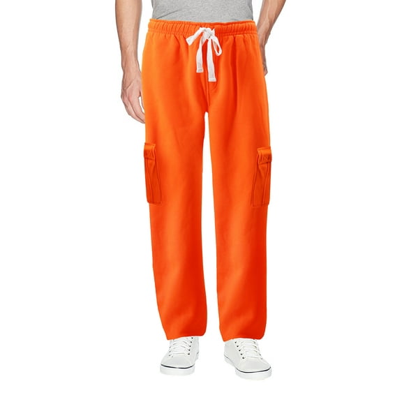 Men's Drawstring Fleece Lined Athletic Sport Fitness Gym Jogger Sweat Pants (Orange, 6XL)