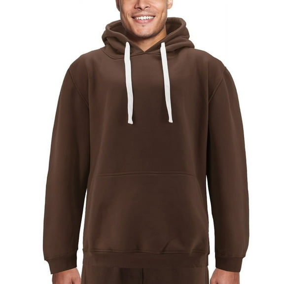 Men's Drawstring Fleece Lined Athletic Sport Fitness Gym Sweater Pullover Hoodie (Brown, 6XL)
