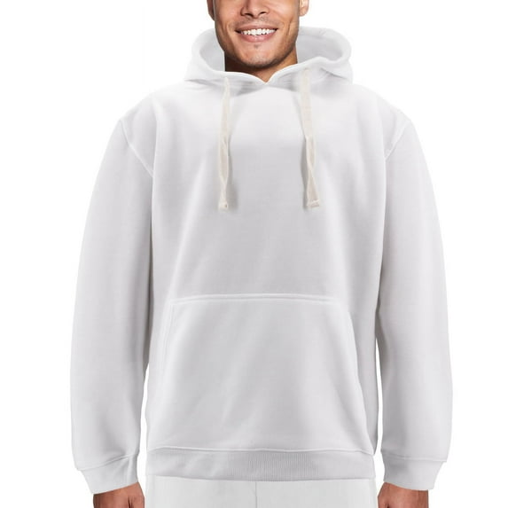 Men's Drawstring Fleece Lined Athletic Sport Fitness Gym Sweater Pullover Hoodie (White, 6XL)