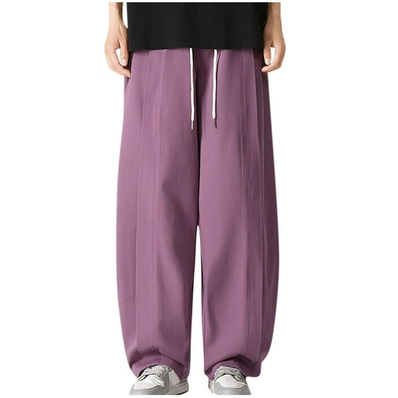 Men's Drawstring Hippie Harem Pants Big and Tall Wide Leg Pant Loose Fit Elastic Waist Casual Trousers with Pockets Purple XXXL