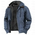 thumbnail image 1 of Men's Drawstring Hooded Jackets Winter Warm Fleece Lined Coats Fashion Zip up Outwear Jacket with Pockets Navy 3XL, 1 of 5