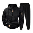thumbnail image 1 of Men’s Drawstring Hooded Sweatsuits - Men Quarter Zip Pullover and Jogger Sweatpants 2 Piece Outfit Sets Winter Travel Fleece Long Sleeve 1/4 Zip Sweatshirt Jogger Pants Sets, 1 of 4