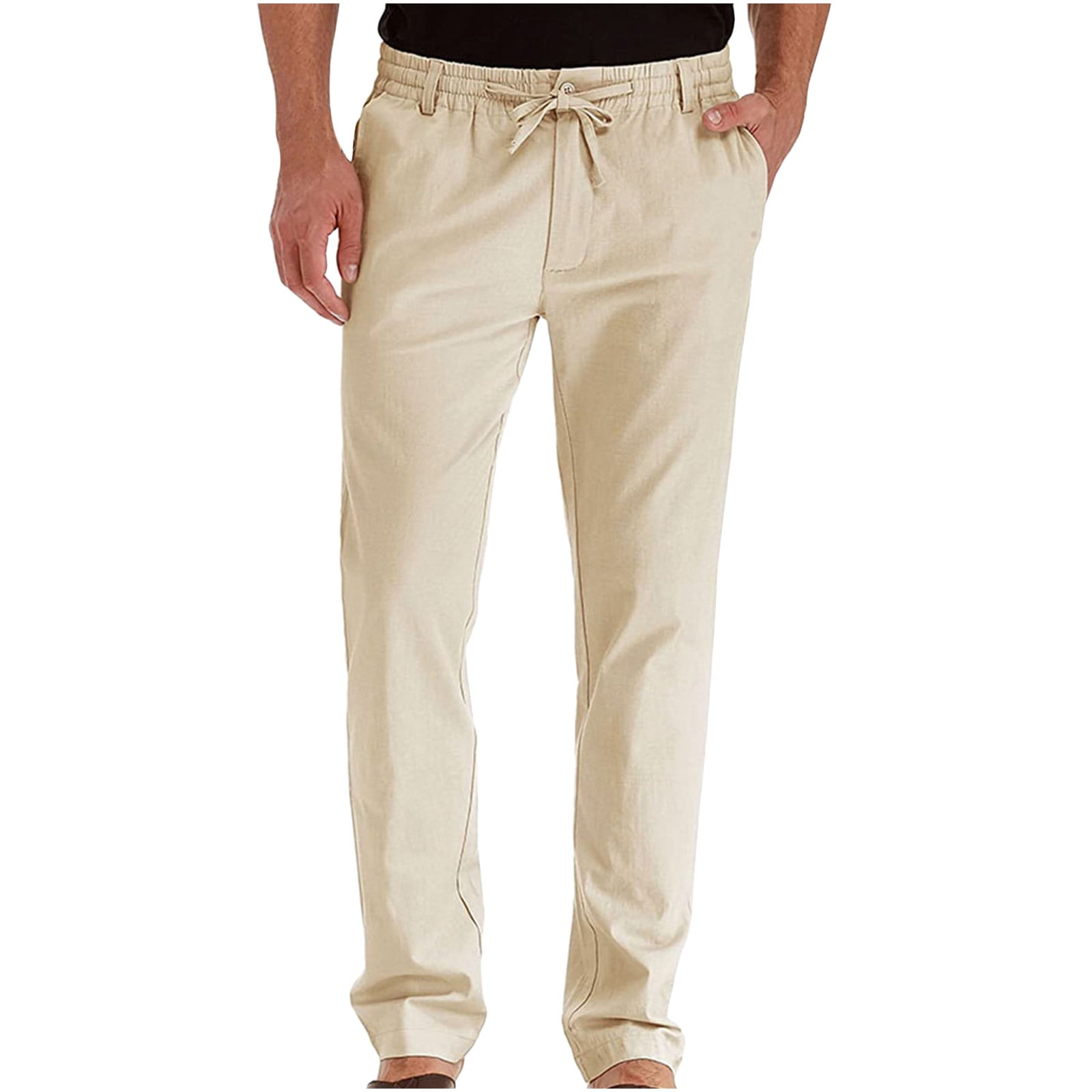 Men\'s Drawstring Loose Fit Cotton Blend Pants Lightweight Elastic Waist  Yoga Casual Summer Beach Trousers