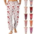 thumbnail image 1 of Men's Drawstring Pocket Cuffed Casual Pants, Heart Print Valentine's Day Home Sleep Pants for Gift and Holiday,Vermilion,3XL, 1 of 8