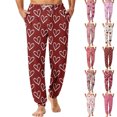 thumbnail image 1 of Men's Drawstring Pocket Cuffed Casual Pants, Irregular Heart Print Valentine's Day Home Sleep Pants for Gift and Holiday,Beige,L, 1 of 8