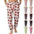 thumbnail image 1 of Men's Drawstring Pocket Cuffed Casual Pants, Romantic Heart Print Valentine's Day Home Sleep Pants for Gift and Holiday,White,3XL, 1 of 8