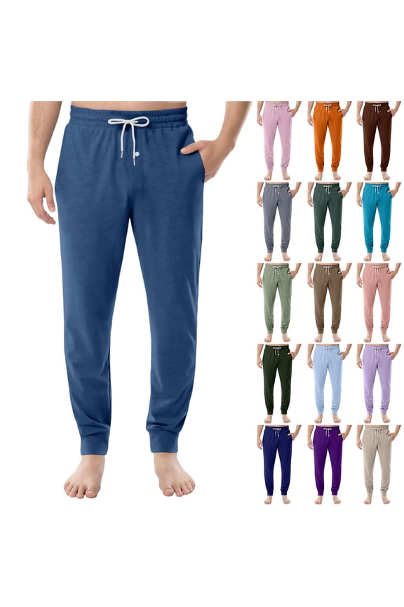 Men's Drawstring Pocket Cuffed Casual Pants, Solid Color Home Sleep Pants for Gift, Holiday and Relaxing Lounging,Army Green,M