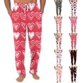thumbnail image 1 of Men's Drawstring Pocket Cuffed Casual Pants, Valentine's Day Print Home Sleep Pants for Gift, Holiday and Relaxation,Red,M, 1 of 7