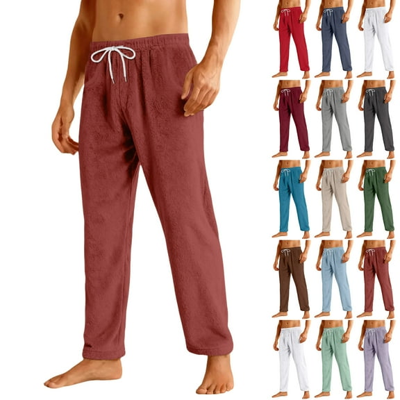 Men's Drawstring Pocket Flannel Casual Pants - Comfortable Fit for Winter Home Wear, Lounging and Christmas Holidays,Army Green,XL