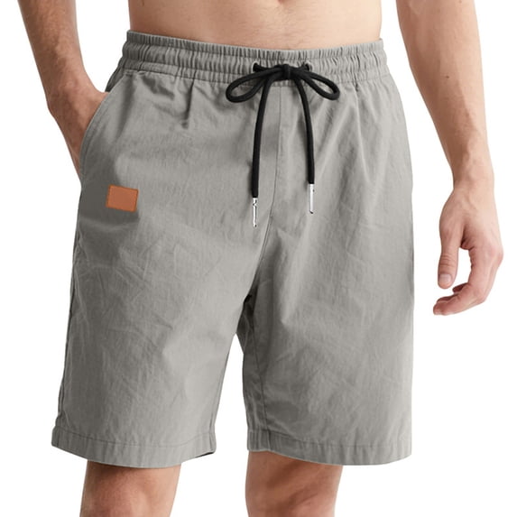 Men's Drawstring Pockets Elastic Waist Shorts for Casual Beach Gray L