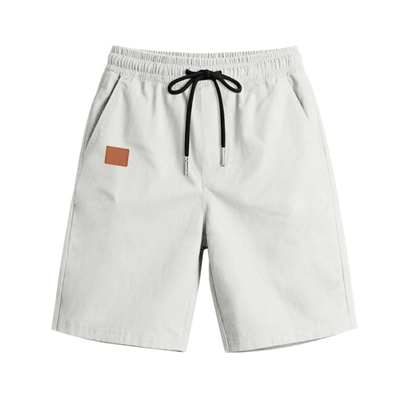 Men's Drawstring Pockets Elastic Waist Shorts for Casual Beach White XXL