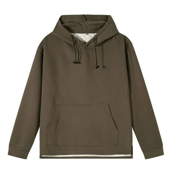 Men's Drawstring Solid Color Hoodies Long Sleeve Pullover Sweatshirt With Pockets for Men Casual Oversized Hooded Top (Army Green L)