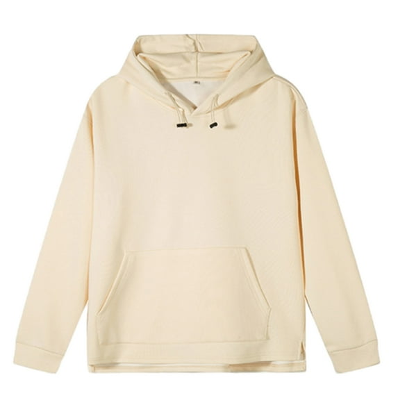 Men's Drawstring Solid Color Hoodies Long Sleeve Pullover Sweatshirt With Pockets for Men Casual Oversized Hooded Top (Beige 3XL)