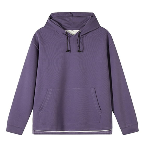 Men's Drawstring Solid Color Hoodies Long Sleeve Pullover Sweatshirt With Pockets for Men Casual Oversized Hooded Top (Purple XL)