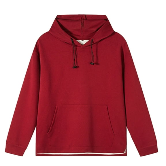 Men's Drawstring Solid Color Hoodies Long Sleeve Pullover Sweatshirt With Pockets for Men Casual Oversized Hooded Top (Red M)