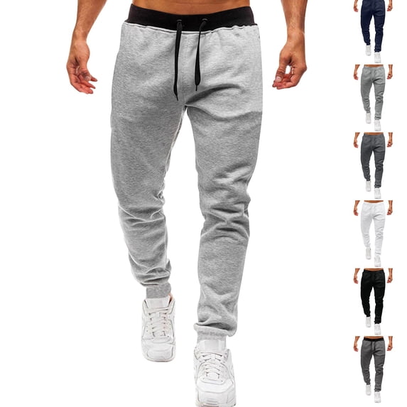 Men's Drawstring Sweatpants, Slim Fit Ribbed Casual Sports Pants for Gym, Running and Spring Summer Athletic Wear,Black,L