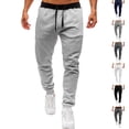 thumbnail image 1 of Men's Drawstring Sweatpants, Slim Fit Ribbed Casual Sports Pants for Gym, Running and Spring Summer Athletic Wear,Navy,M, 1 of 5