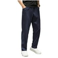 thumbnail image 1 of Men's Drawstring Sweatpants Straight Leg Casual Fall Summer Pant with Pockets Elastic Waist Solid Color Trouser (M, Navy), 1 of 8