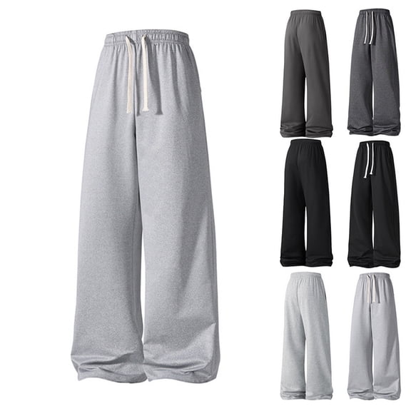 Men's Drawstring Waist Baggy Sweatpants Straight Leg Long Sports Track Pants with Pockets,Light Gray S