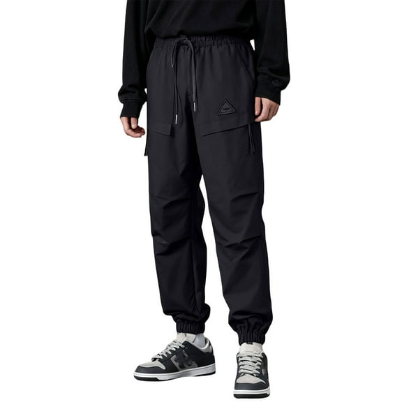 Men's Drawstring Waist Cargo Pants with Elastic Cuffs Loose Fit Multi Pocket Utility Jogger Trousers for Casual Wear
