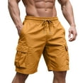 thumbnail image 1 of Men's Drawstring Waist Casual Cargo Shorts, Loose-Fit Solid Color Work Shorts with 6 Pockets, Breathable Outdoor Utility Short Pants ,Earthy Yellow 3XL, 1 of 5
