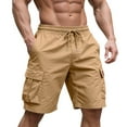 thumbnail image 1 of Men's Drawstring Waist Casual Cargo Shorts, Loose-Fit Solid Color Work Shorts with 6 Pockets, Breathable Outdoor Utility Short Pants ,Khaki 2XL, 1 of 5