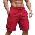 thumbnail image 1 of Men's Drawstring Waist Casual Cargo Shorts, Loose-Fit Solid Color Work Shorts with 6 Pockets, Breathable Outdoor Utility Short Pants ,Red M, 1 of 5